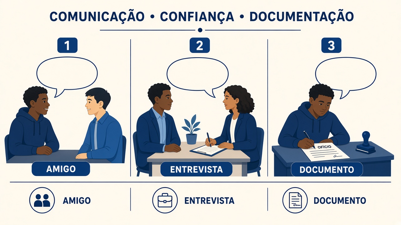 A mesma pessoa fala com o amigo, na entrevista e no documento de jeitos diferentes.