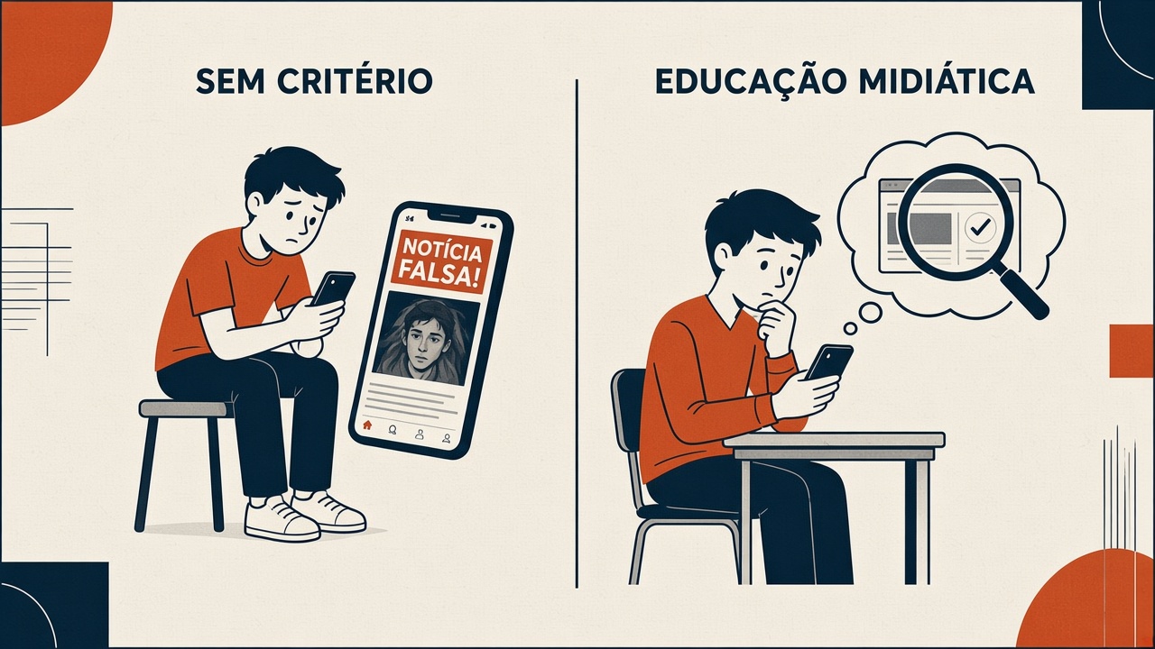 Charge: compartilhar sem critério e educação midiática