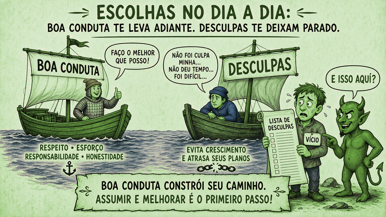 Duas barcas: boa conduta e desculpas; o Diabo aponta o vício