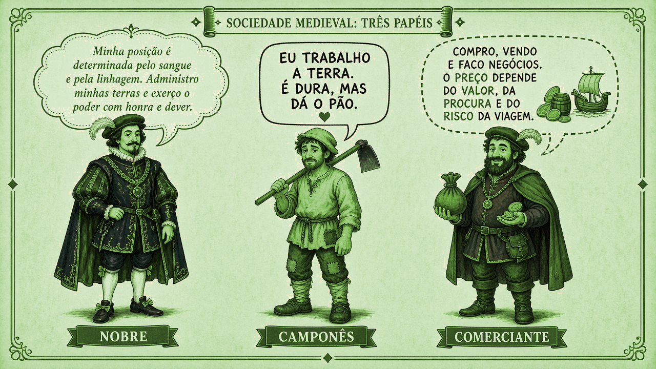 Nobre, camponês e comerciante com falas diferentes