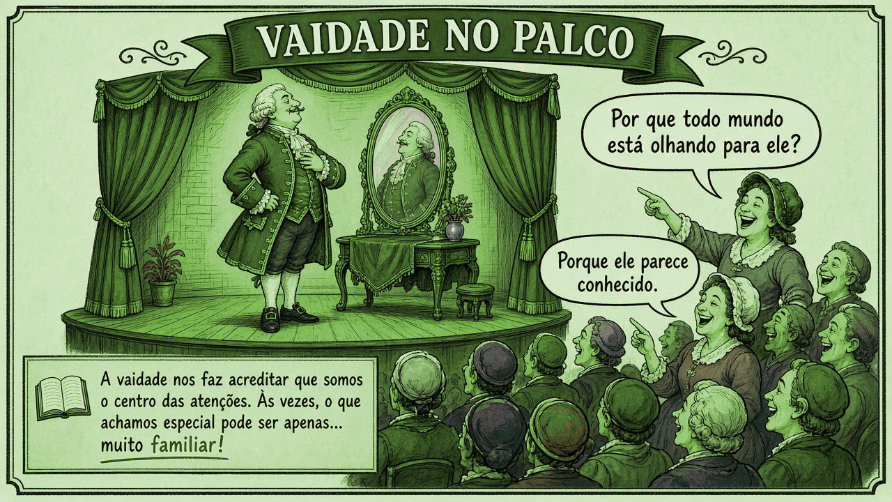 Personagem vaidoso no palco e plateia reconhecendo o tipo